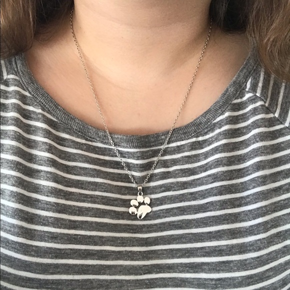 Dainty Paw Print Necklace Silver - Picture 2 of 5